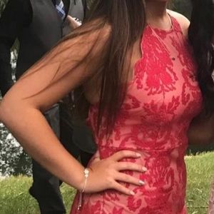 Red lace formal dress